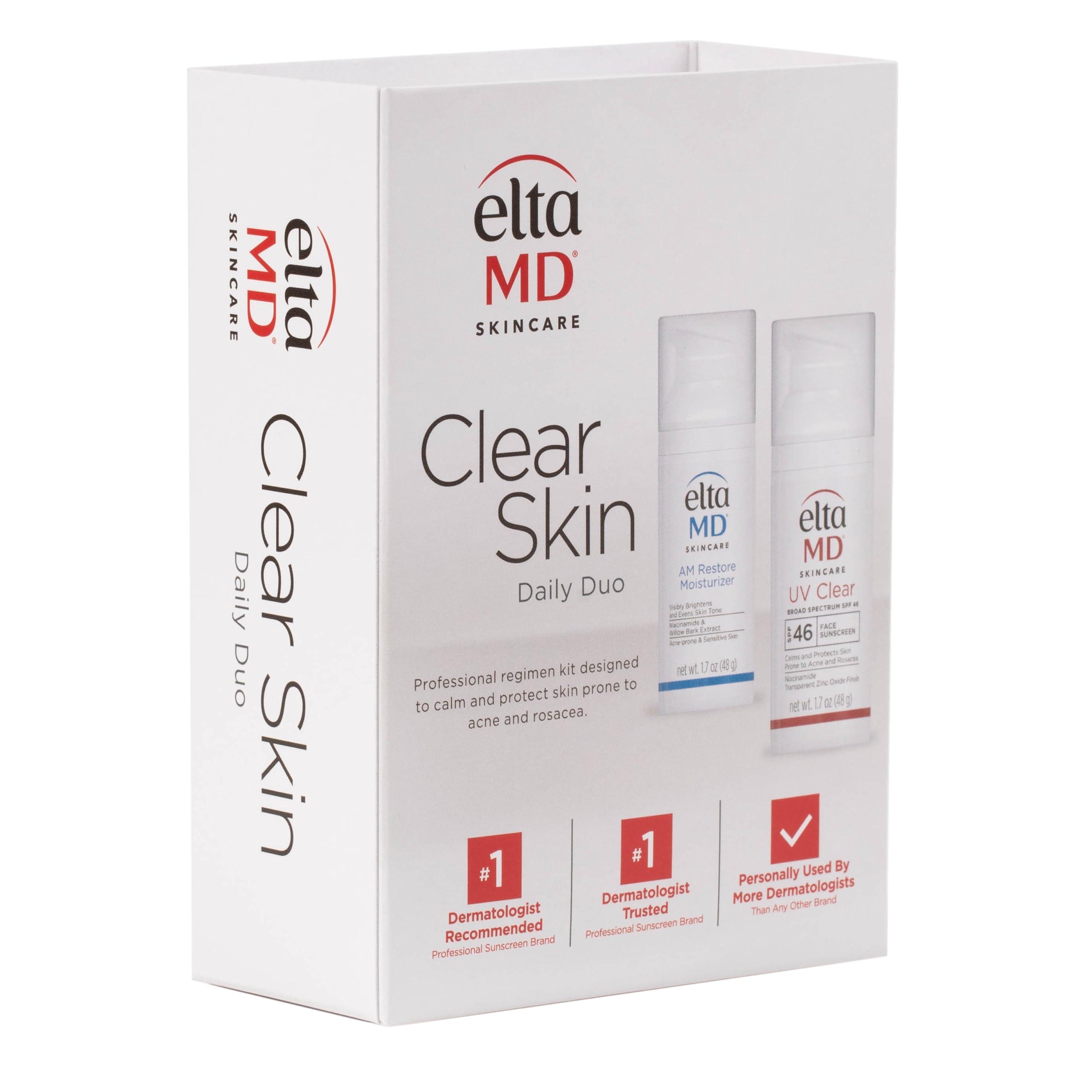 EltaMD EltaMD Clear Skin Daily Duo Sensitive Skin Kit, AM Restore Facial Moisturizer and UV Clear Face Sunscreen Set, Helps Calm Rosacea and Acne Prone Skin, Made with Niacinamide and Zinc Oxide