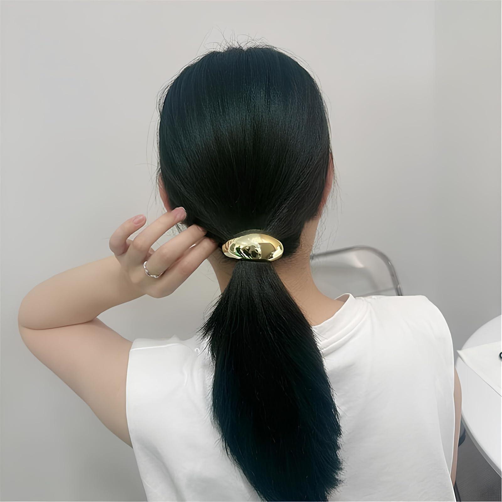 Generic Metal Ponytail Cuff,Gold Metal Cuff Ponytail Hair Tie Set,Women\'s Glossy Double Arch Ponytail Hair Tie,Metal Hair Tie Ponytail Hair Cuff, Gold Hair Cuffs for Ponytails (3Pcs-A)