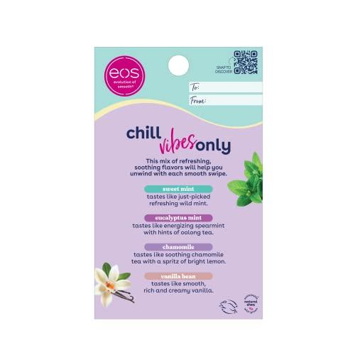 eos eos Chill Vibes Lip Balm Variety Pack- Chamomile, Eucalyptus Mint, Sweet Mint & Vanilla Bean, All-Day Moisture Lip Care Products, 0.14 oz, 4-Pack