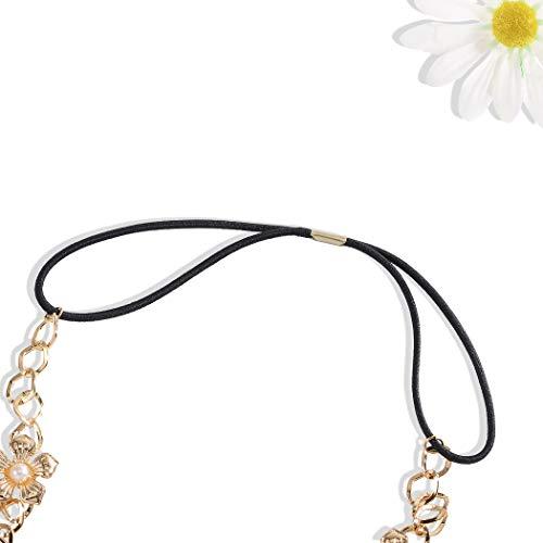Bomine Bomine Boho Head Chain Bridal Flower Headband Pearl Hair Acessories Wedding Rope for Women and Girls (Gold)