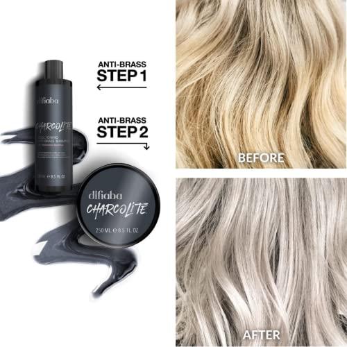 edgy edgy DIFIABA Charcolite Cool Toning Anti-Brass Shampoo & Conditioner DUO SET w/ Restorative BondPlex (w/ Sleekshop Teasing Comb) Charcoal Kit Bond Plex (8.5 oz + 8.5 oz)
