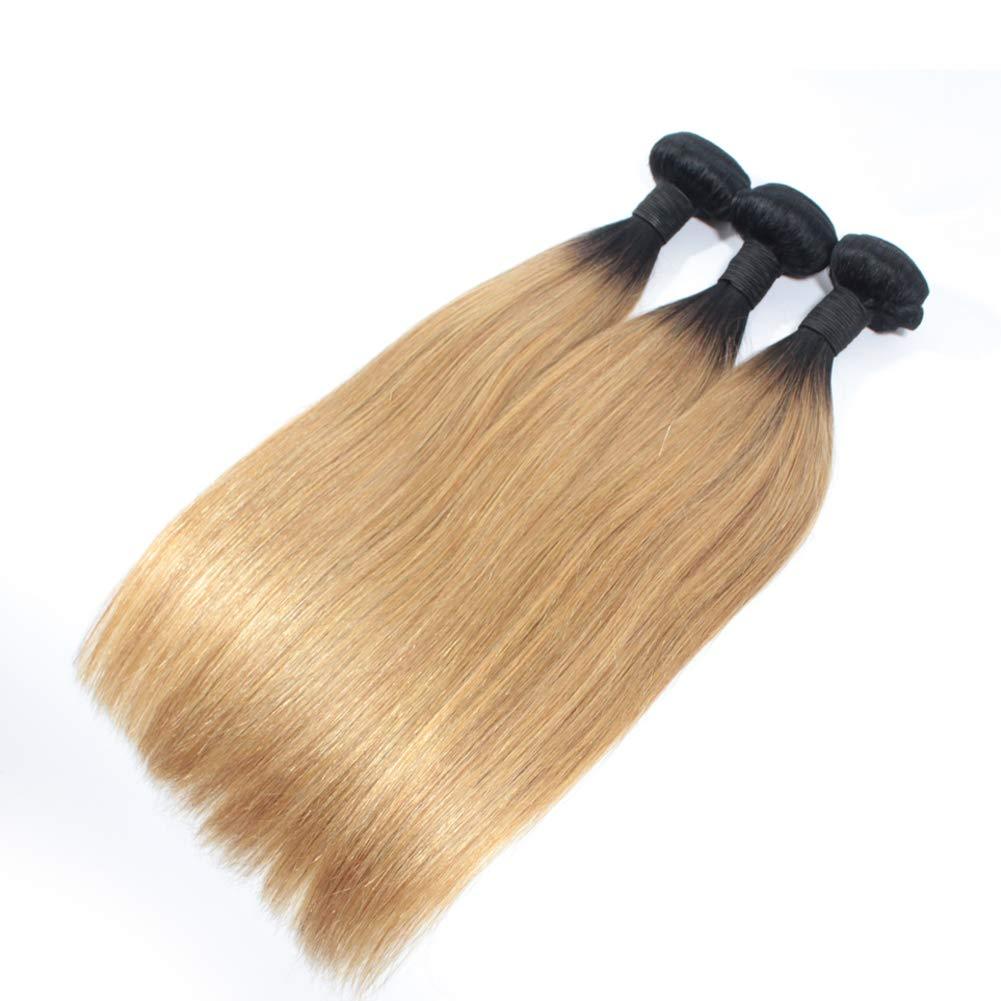 Forawme Forawme Soft Brazlian Virgin Ombre Hair Silk Straight Human Hair Weaving Extensions 3 Bundles 20 Inch #1B/27 Blonde Cheap Long Hair Weft Hair Extensions