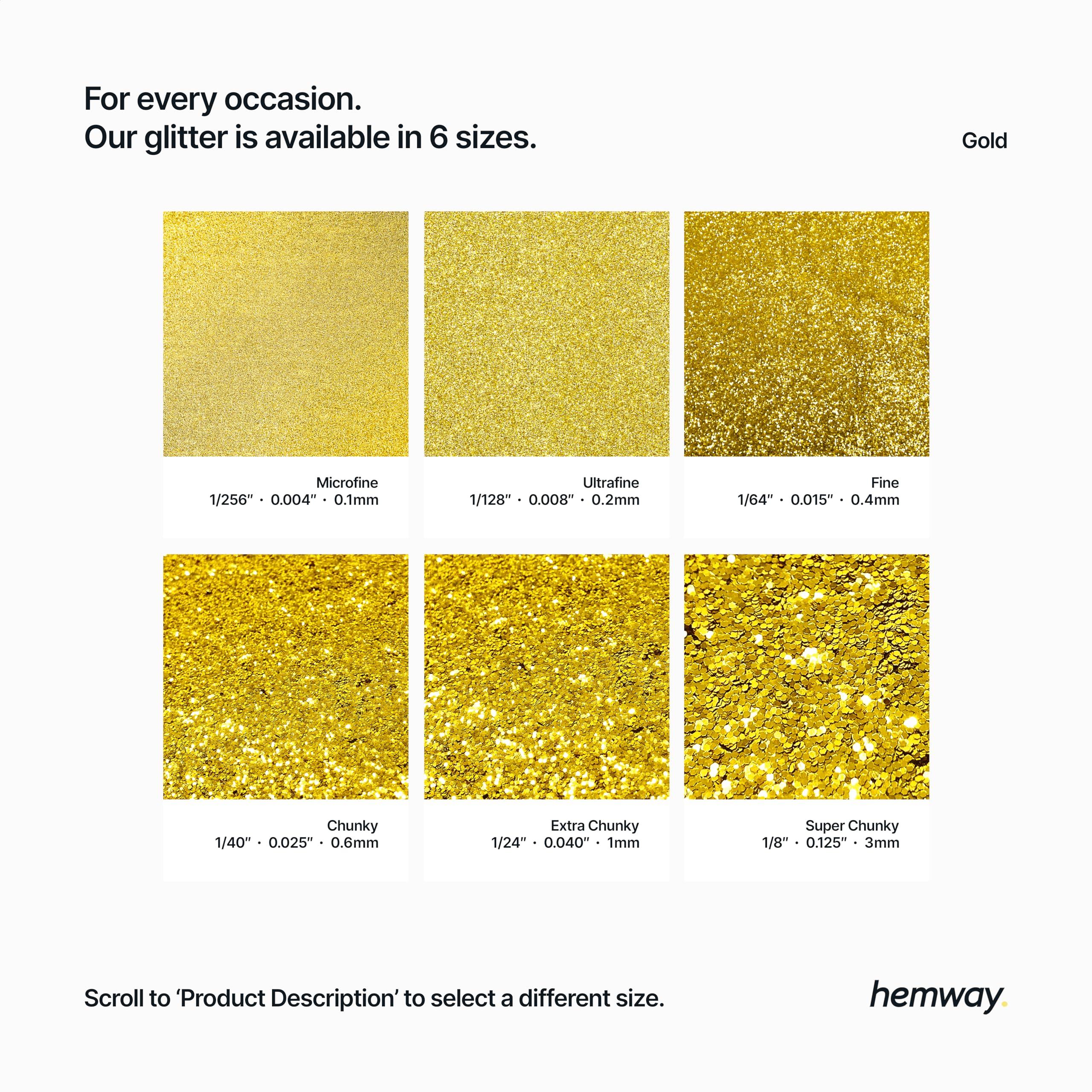 Hemway Hemway Premium Ultra Sparkle Glitter Multi Purpose Metallic Flake for Arts Crafts Nails Cosmetics Resin Festival Face Hair - Gold - Super Chunky (1/8" 0.125" 3mm) 100g / 3.5oz
