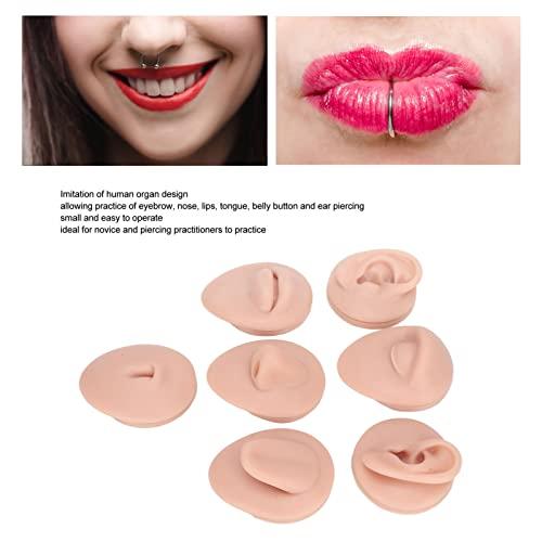 Dioche Soft Silicone Flexible Model Body Part Displays Set, Body Piercing Practice Model Simulation Ear Eye Nose Mouth Tongue and Belly Button Model for Novice Piercer (Medium Fleshcolor)
