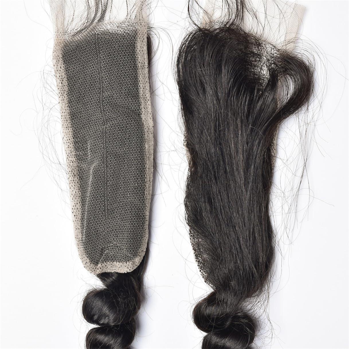 rewcoin Brazilian Loose Wave 2x6 Lace Closure 100% Unprocessed Human Virgin Hair Pre Plucked Loose Deep Wave Pre-Plucked Hairline Frontal Closure Natural Black With Baby Hair (18inch, 2x6 loose wave closure)