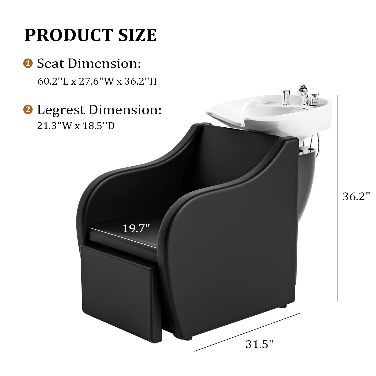 OmySalon OmySalon Shampoo Sink for Salon, Hair Wash Chair with White Porcelain Shampoo Bowl, Electric Shampoo Station Backwash Barber Chair, Beauty Spa Massage Hairdressing Equipment