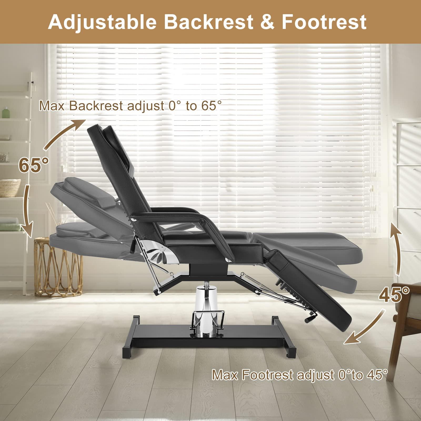 OmySalon OmySalon Hydraulic Tattoo Chair Esthetician Bed, Multi-Purpose 3-Section Facial Bed Table, Adjustable Beauty Salon Spa Massage Beauty Equipment, Black