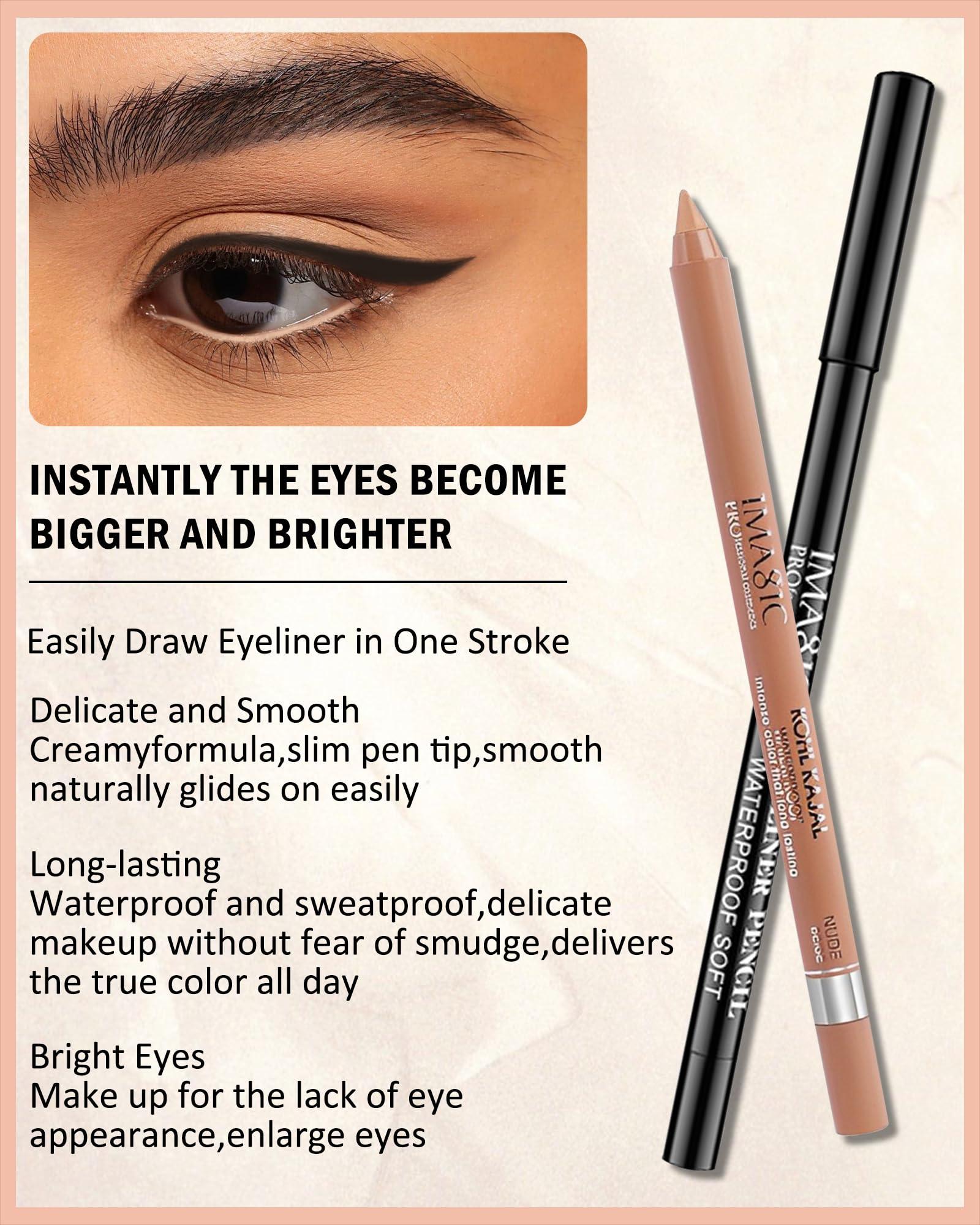 LYSdefeu Nude Beige & Black Water Line Gel Eyeliner Pencil-2Pcs Waterproof Smudge-Proof Cream Eye Liner Waterline Pen, Smooth Easy-to-Sharpen Pencil with Sharpener, Longlasting Eye Makeup Gift for Older Women