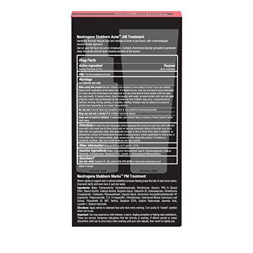 Neutrogena Neutrogena Stubborn Acne AM Face Treatment with Benzoyl Peroxide, 2.0 oz & Stubborn Marks PM Treatment with Retinol SA, 1 fl. oz