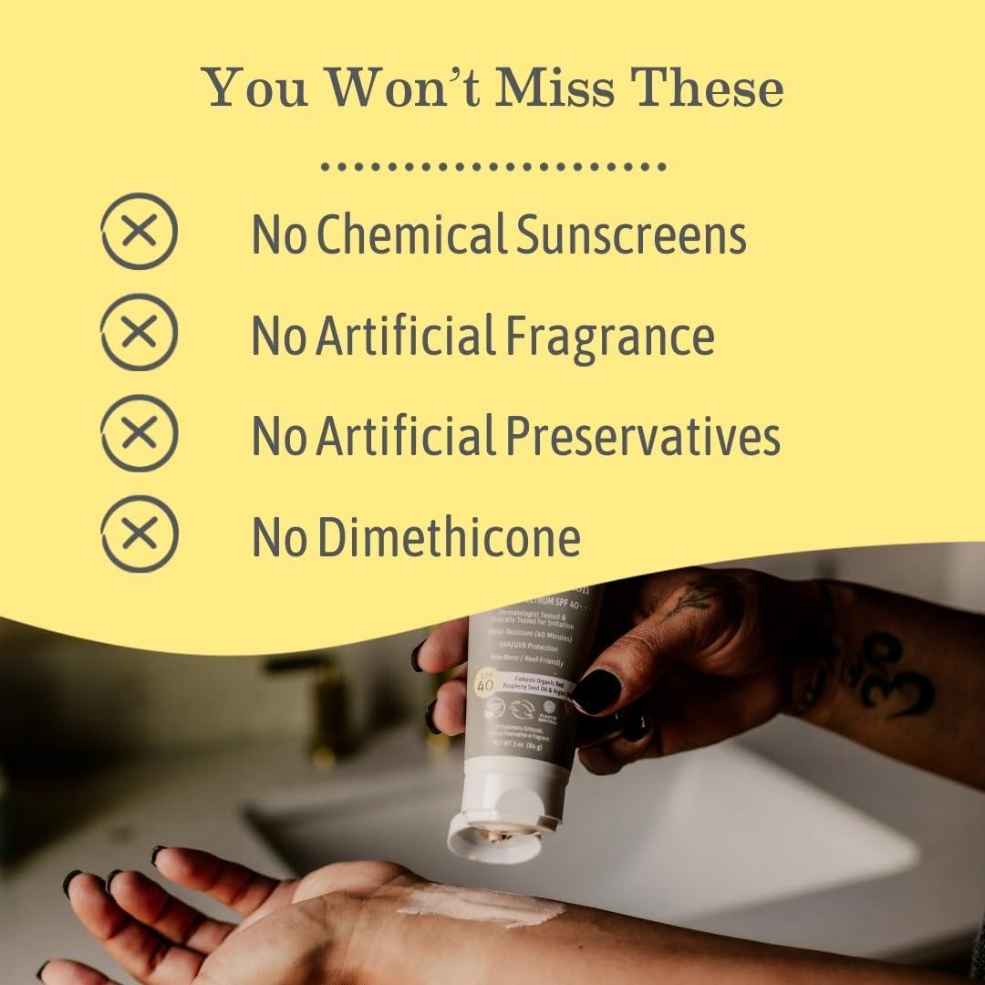 Earth Mama Earth Mama Tinted Mineral Sunscreen Lotion SPF 40, Contains Organic Argan and Red Raspberry Seed Oil, 3-Ounces, 2-Pack