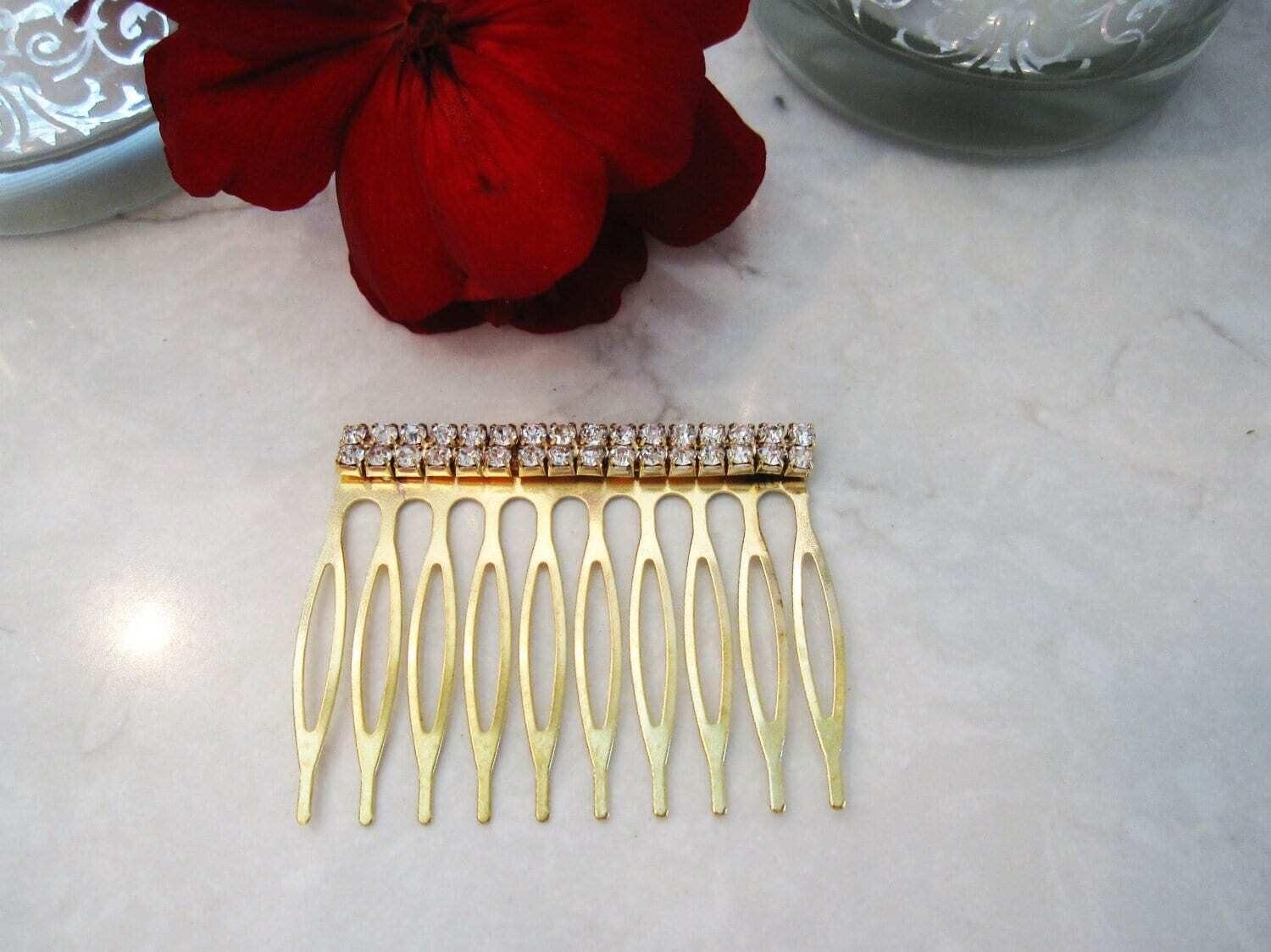 Generic Generic Crystal hair comb barrette clip bridal clip bridal barrette :A (Primary color: Gold), 1 Count (Pack of 1)