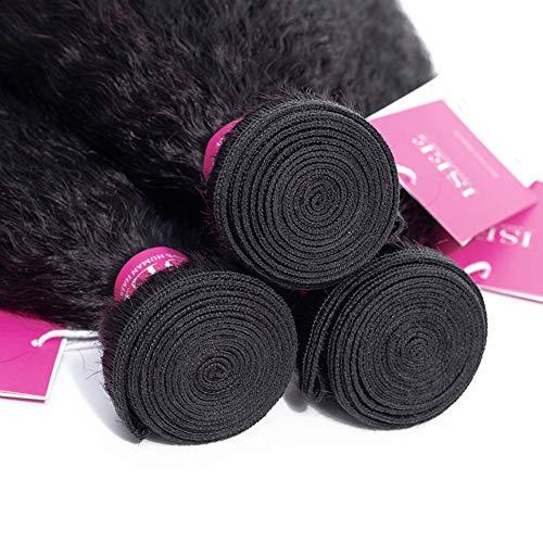 ISEE ISEE Hair 8A Kinky Straight Hair 3 Bundles Yaki Human Hair Weave Unprocessed Sew in Brazilian Virgin Remy Hair Extensions Natural Black (22 24 26)
