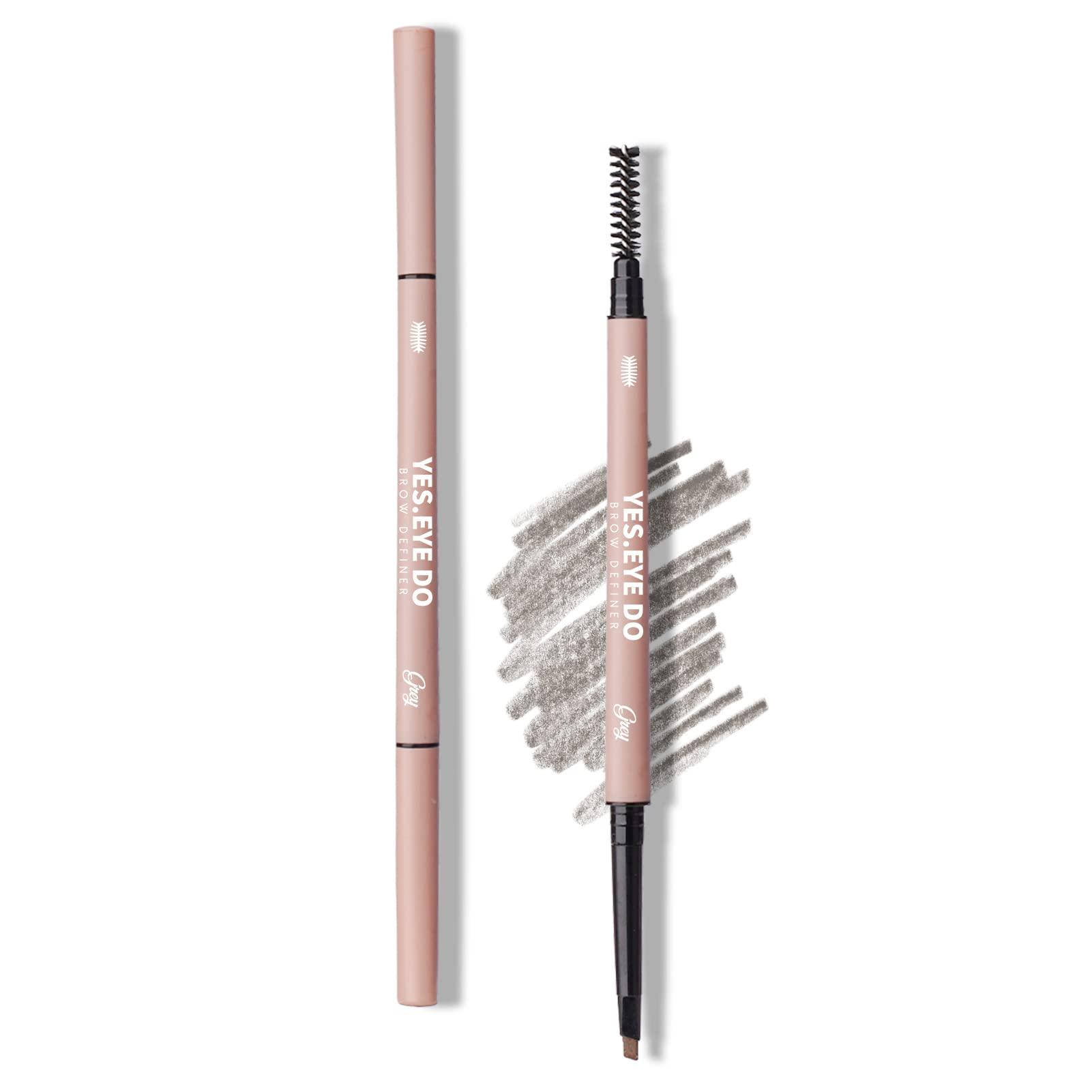 YES.EYE DO Grey Eyebrow Pencil for Older Women, Dual-Ended Gray Eyebrow Pencil for Grey Hair with Spoolie, Micro Triangle Tip Eye Brow Filler Pen for Natural Looking, Hair-Like Stroke, Gray, YES.EYE DO
