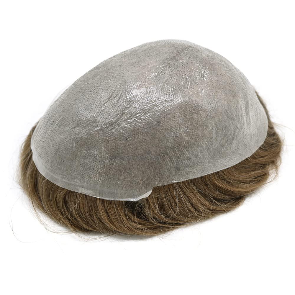 Hair Wonders Toupee For Men Real Human Hair Ultra Thin Skin Hair Replacement System Mens Toupee Hair Pieces For Men Hair System Protesis Capilar8x10light to medium density#1820 18# MEDIUM BLONDE+20% GREY