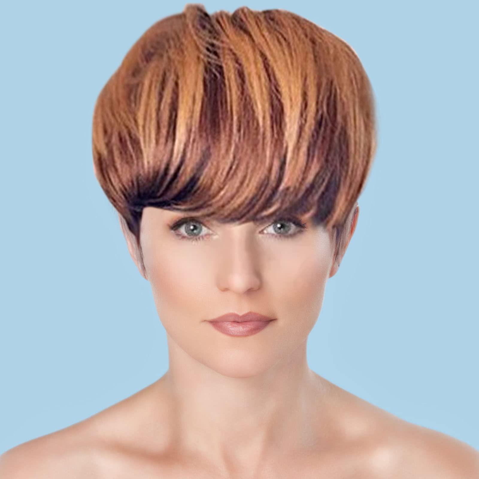 Generic Generic Wig Human Hair Short Human Hair Wigs for Black Women Layered Wavy Wigs Black with Brown (A2-Gold, One Size)