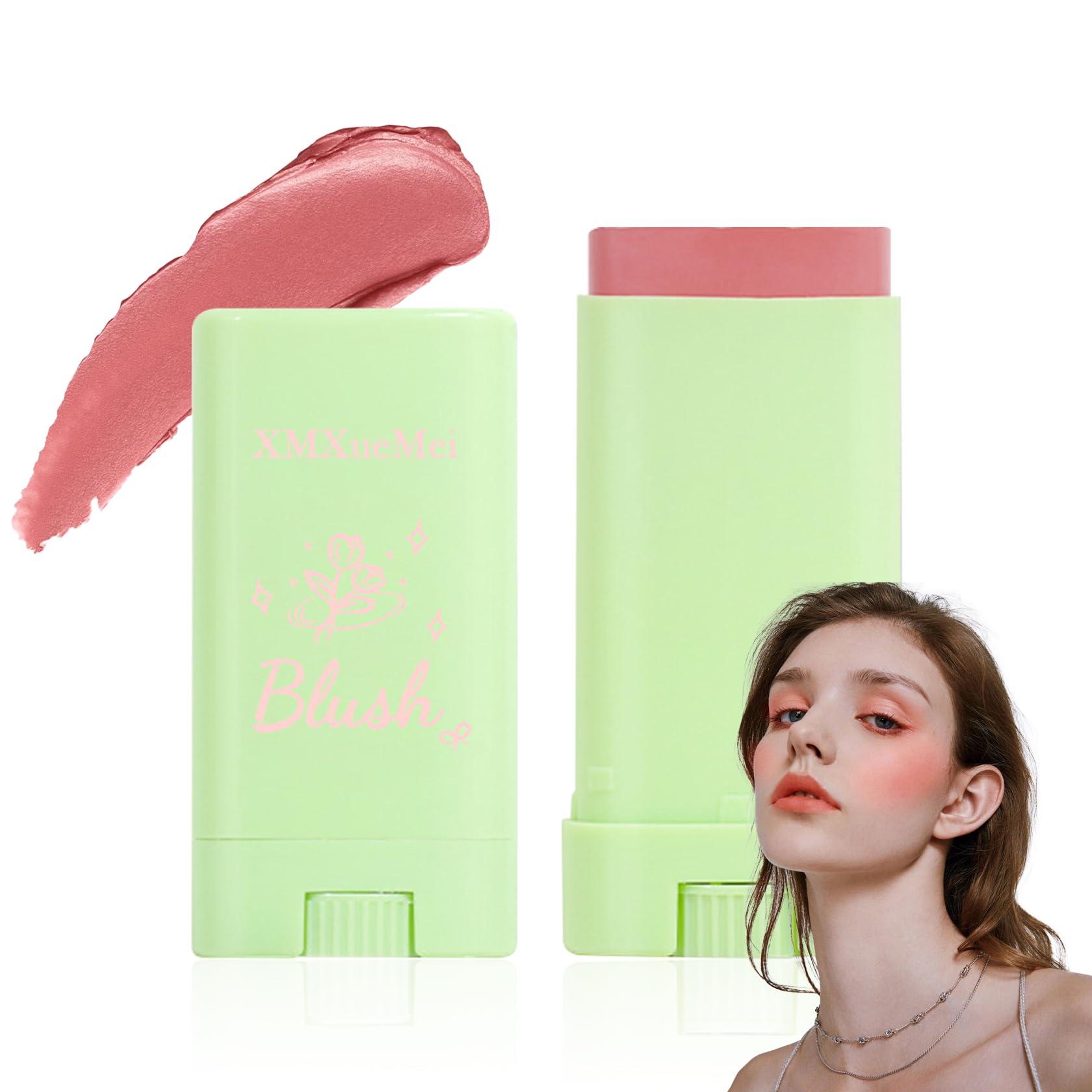 XMXueMei Pink Blush Stick,Lightweight Cream Blush Stick Long Lasting Waterproof Multi Use Makeup Blush Stick for Lips & Cheeks & Face,Waterproof Moisturizing Face Blush for All Skin Tones