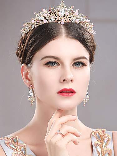 BAROGIRL Barogirl Gold Wedding Crown and Tiara Bridal Butterfly Queen Princess Crystal Headband for Women and Girls (Pink)