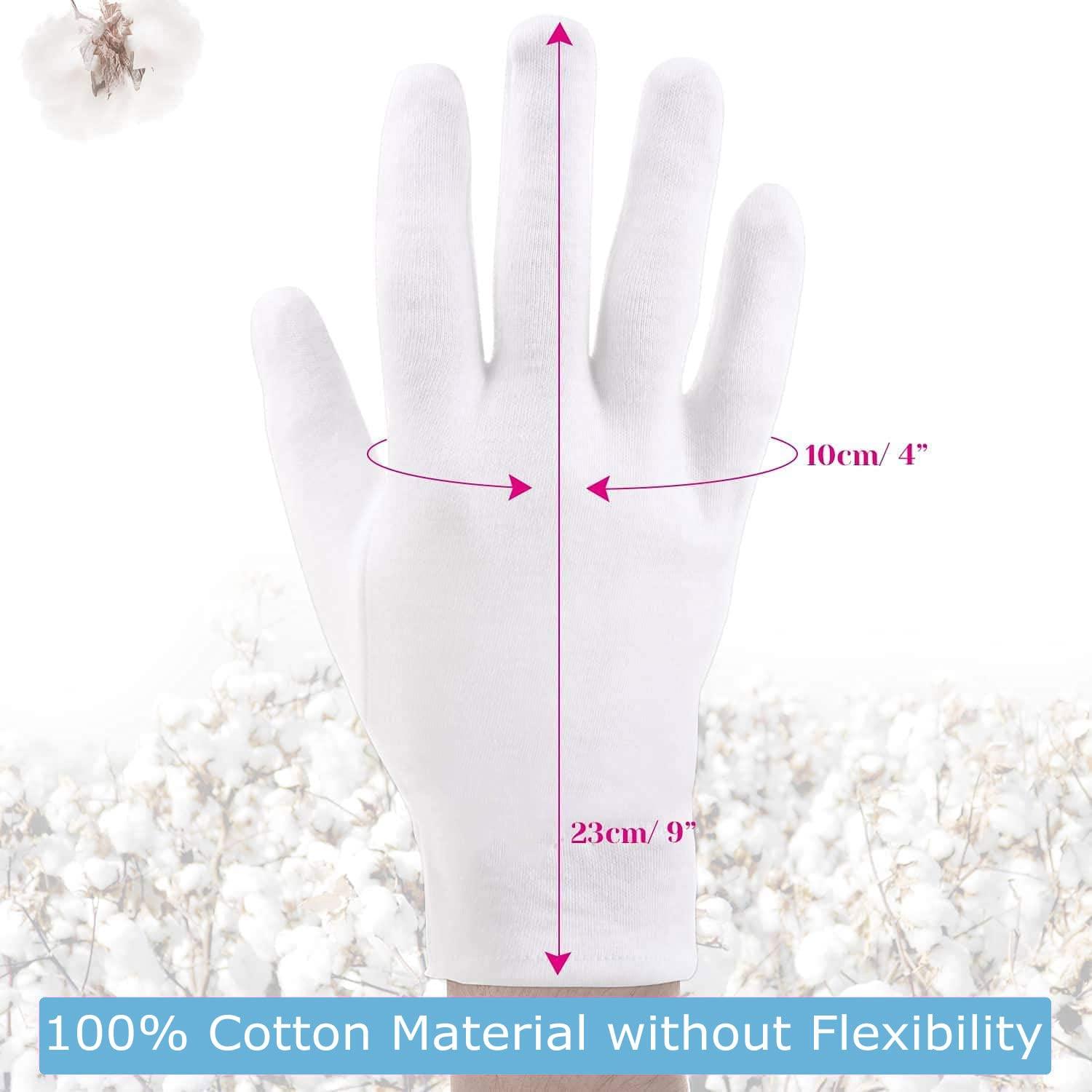 CGBOOM 3 Pairs Moisturizing Gloves Over Night Bedtime White Cotton | Cosmetic Inspection Premium Cloth Quality | Eczema Dry Sensitive Irritated Skin Spa Therapy Secure Wristband| One Size Fits Most