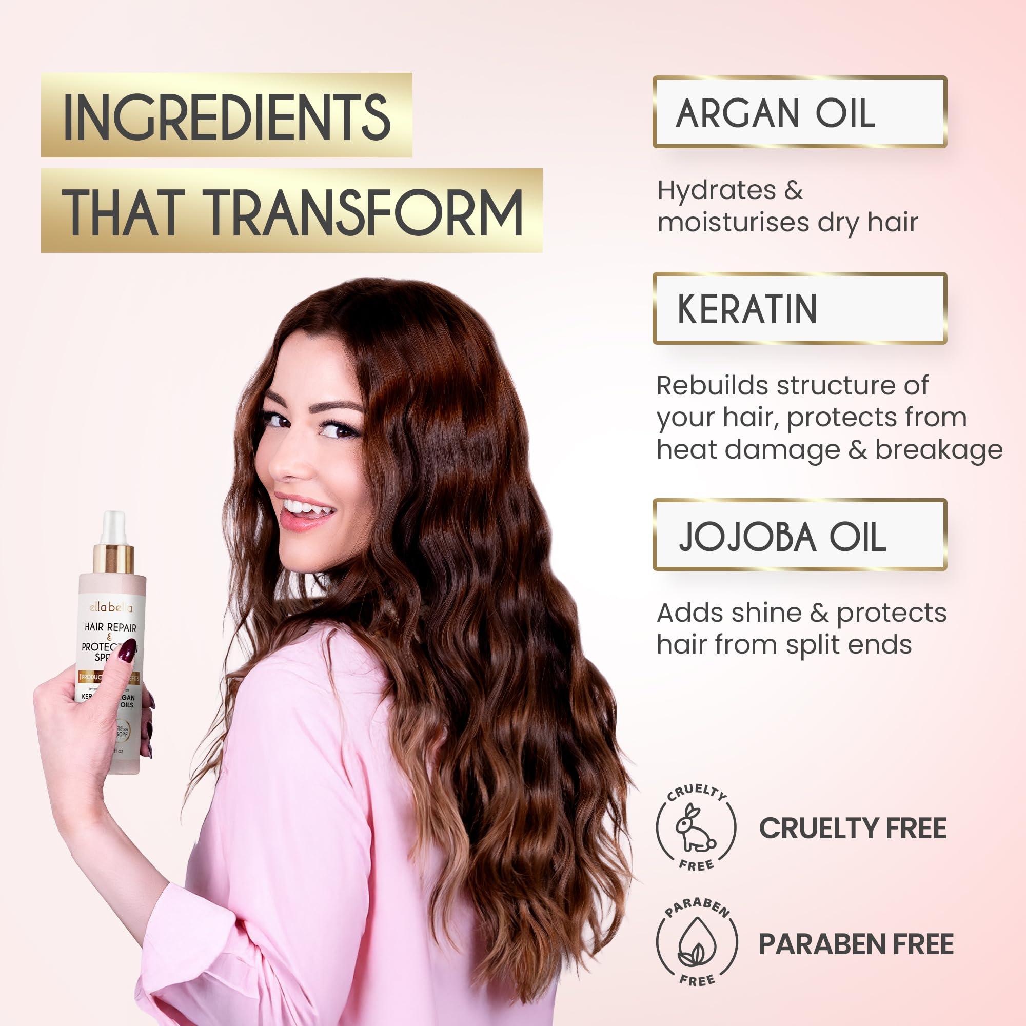 ELLA BELLA ELLA BELLA All-in-1 Heat Protectant Spray for Hair Repair, Protect, and Nourish with UV Shield Cruelty-Free Formula with Argan Oil, Jojoba, and Keratin Professional Hair Heat Protection Spray