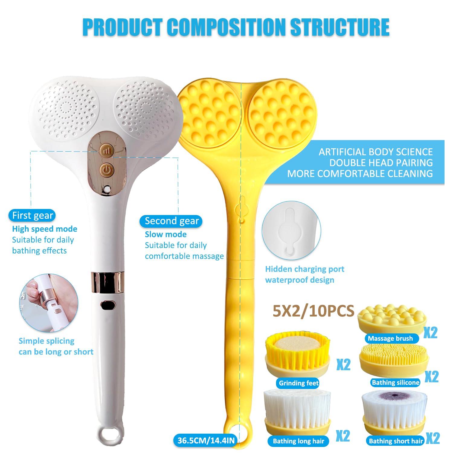 PeaMirmy Electric Body Brush,5 Attachments Brush Heads Electric SPA Brush Spin Scrubber for Shower Bathing Cleansing Wash Deep Cleaning with Silicone Rechargeable IPX7 Waterproof