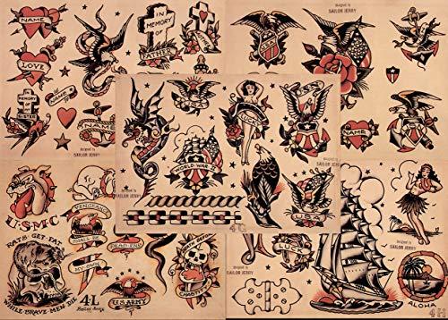 Tattoo Life Sailor Jerry Traditional Vintage Style Tattoo Flash Collection 135 Sheets 11x14" Old School, Traditional Designs