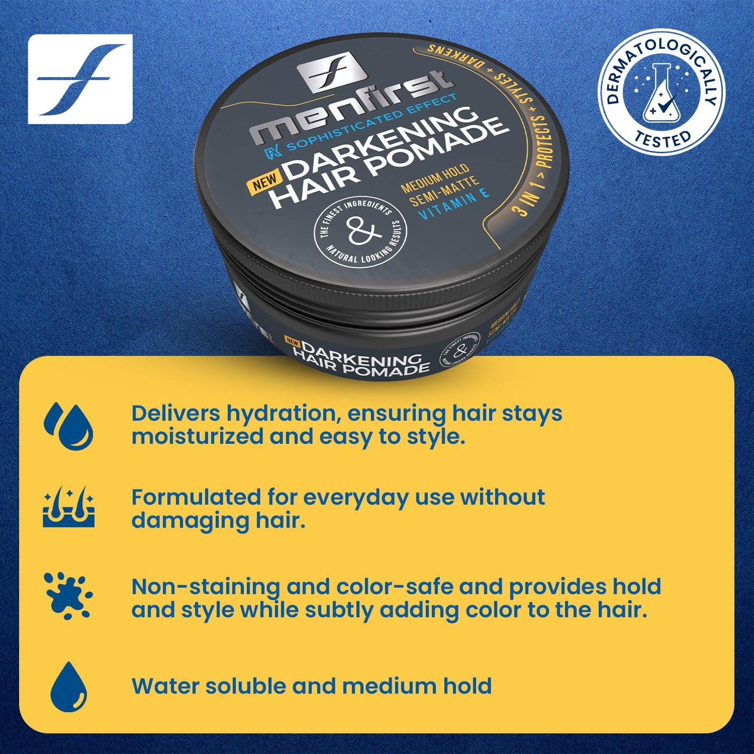 MENFIRST MENFIRST - Hair and Beard Pomade for Men - Instant Gray Coverage for Medium Brown to Black Styling Paste - Darkens White Hair Like a Wax - 1 Pack
