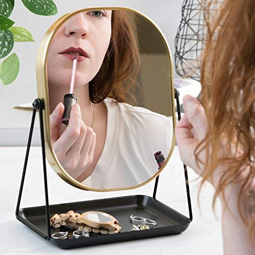 Navaris Navaris Magnifying Table Top Mirror - Double-Sided 1x/3x Magnification Vanity Makeup Mirror with Tray - for Bathroom, Bedroom, Desk - Black and Gold