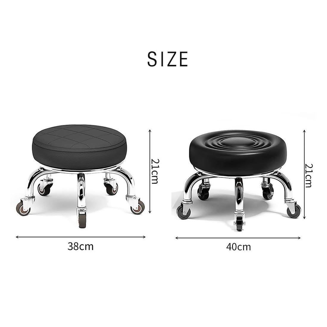 SoneiL Low Rolling Stool, Short Roller Seat Chair, Small Roller Stool with Wheels, 360 Rotating Pedicure Stool for Home,Leather Little Low Small Stools On Wheels (Color : D)