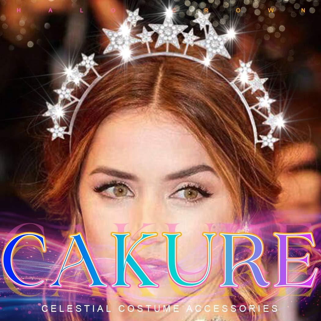 CAKURE CAKURE Star Halo Crown Headband Silver Rhinestone Celestial Wedding Tiaras Crystal Mary Headpiece Party Wedding Hair Accessories for Women and Girls