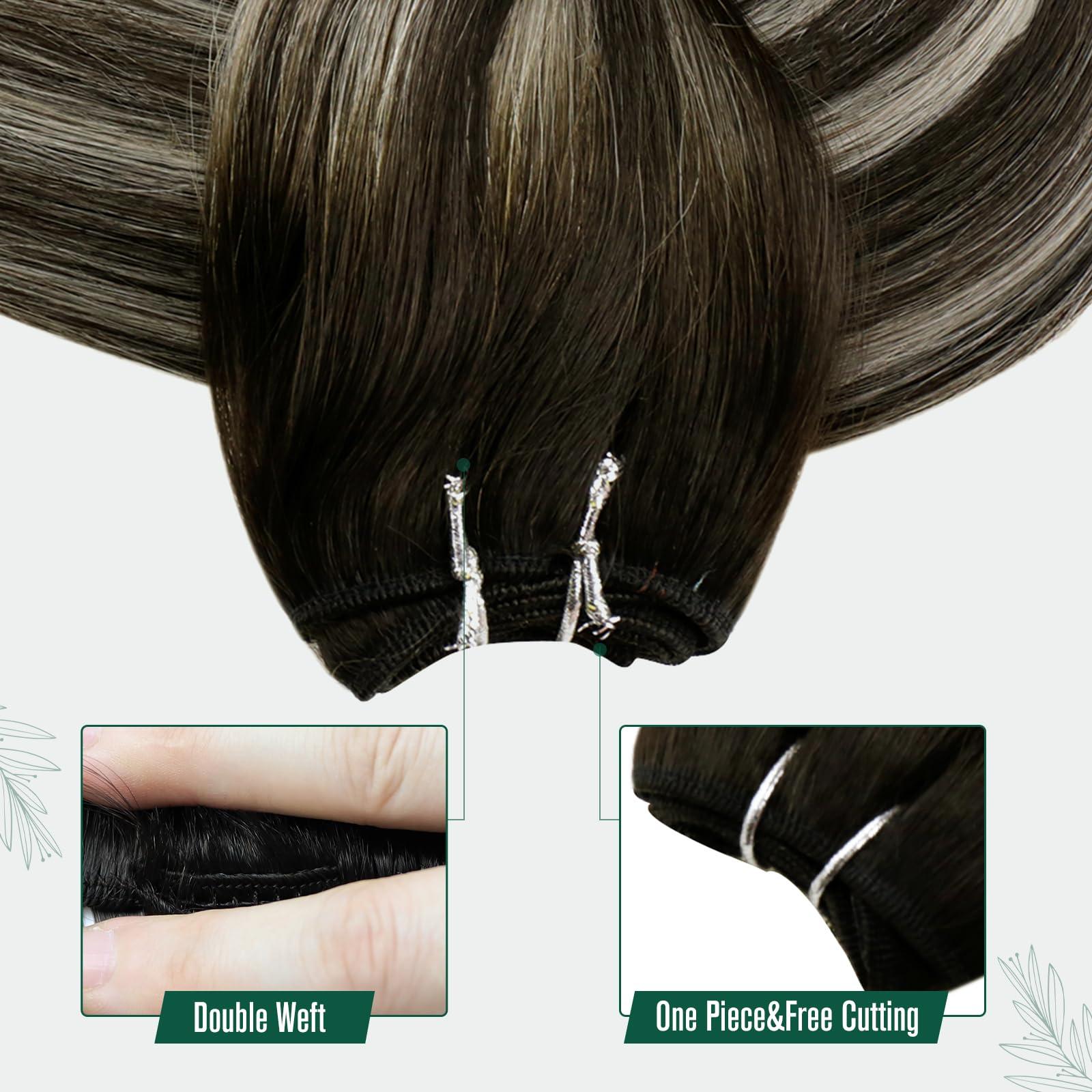 RUNATURE RUNATURE Human Hair Weft Extensions Ombre Black Weft Hair Extensions Human Hair Black to Silver Mix Black Sew in Hair Extensions Real Human Hair Weft Straight Weft Hair Extensions 12 Inch 70g