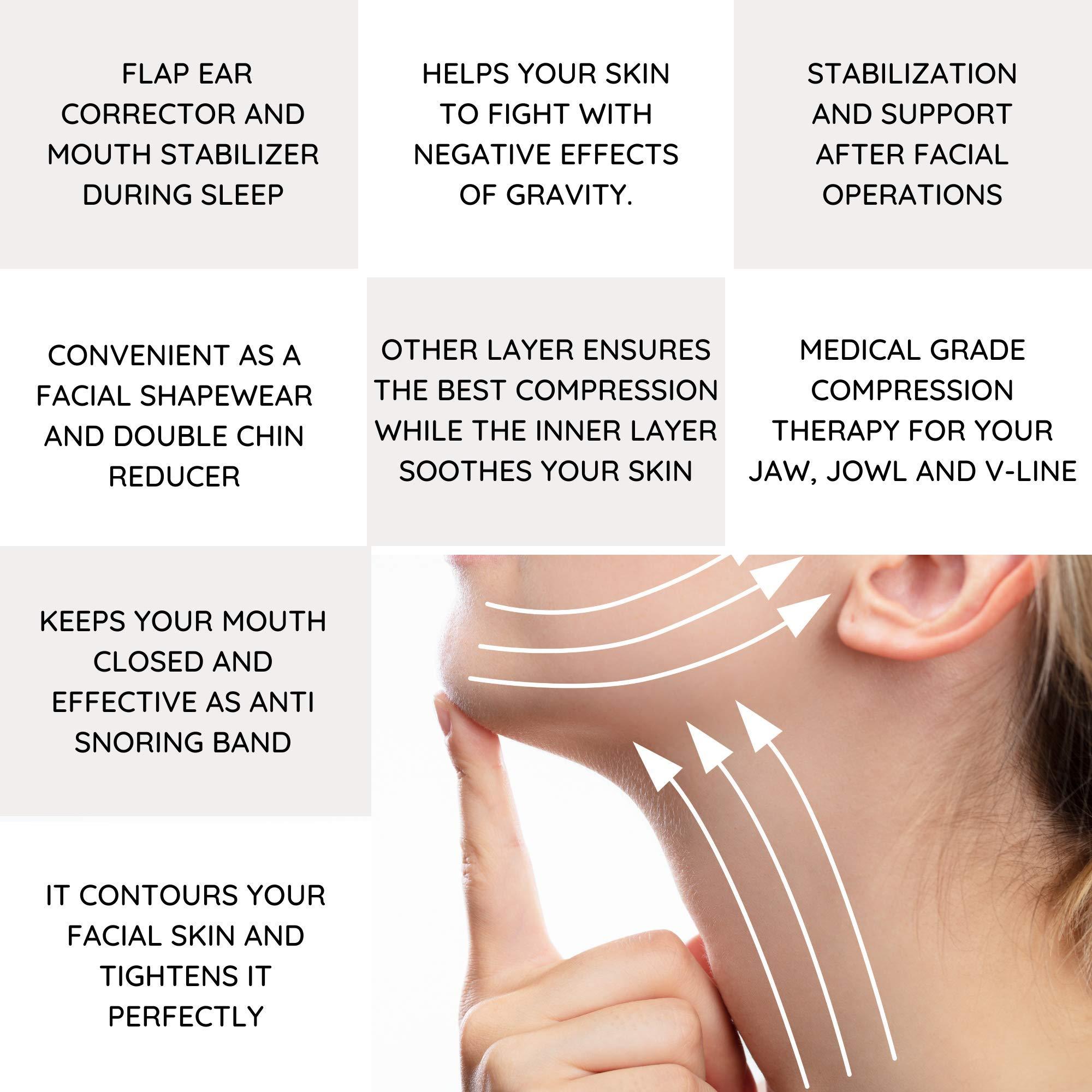 ikido Post Surgery Facial Compression Garment Chin Strap Band, Double Chin Face Wrap Tape, Jawline Exerciser, Face Slimmer, Jowl Tightening, Chin Lifting Belt (Black)