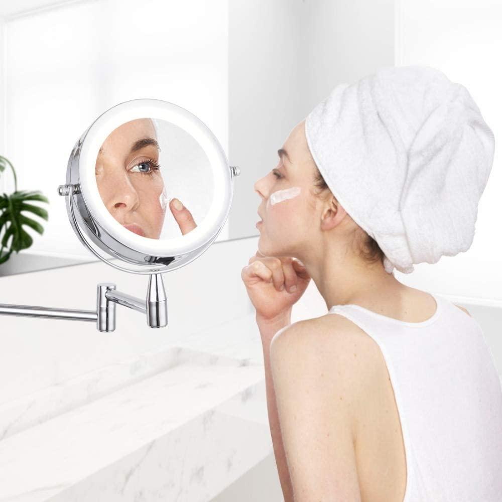 ETPQIRHDS ETPQIRHDS Makeup Mirror 6 Inch Makeup Mirror LED 1X/ 5X Magnification Wall Mounted Adjustable Makeup Mirror Dual Arm Extension 2- Face Cosmetic Mirror