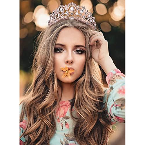 Exacoo Rhinestone Crystal Bridal Crowns Tiaras Prom Queen Crown Pageant Crowns Princess Crown for Women, Rose Gold (Rose Gold with Comb)