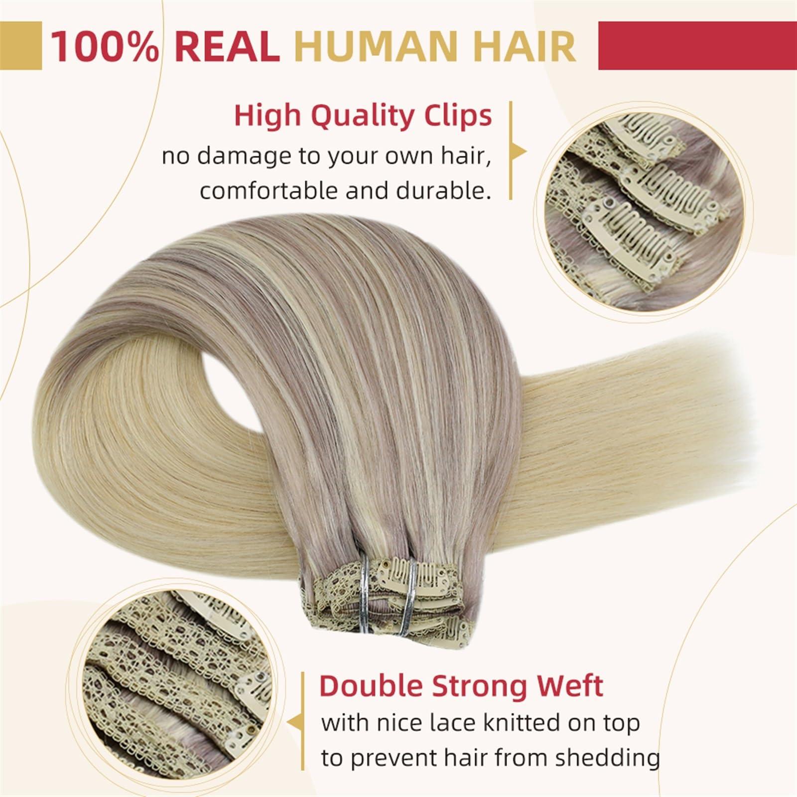 GRFIT Clip in Hair Extensions Clip in Hair Extensions Human Hair 10-24inch Remy Hair Extensions Clip in Human Hair Real Silky Straight Full Head Hair Extensions Clip on Brazilian Remy Hair Fashion Hair Exte