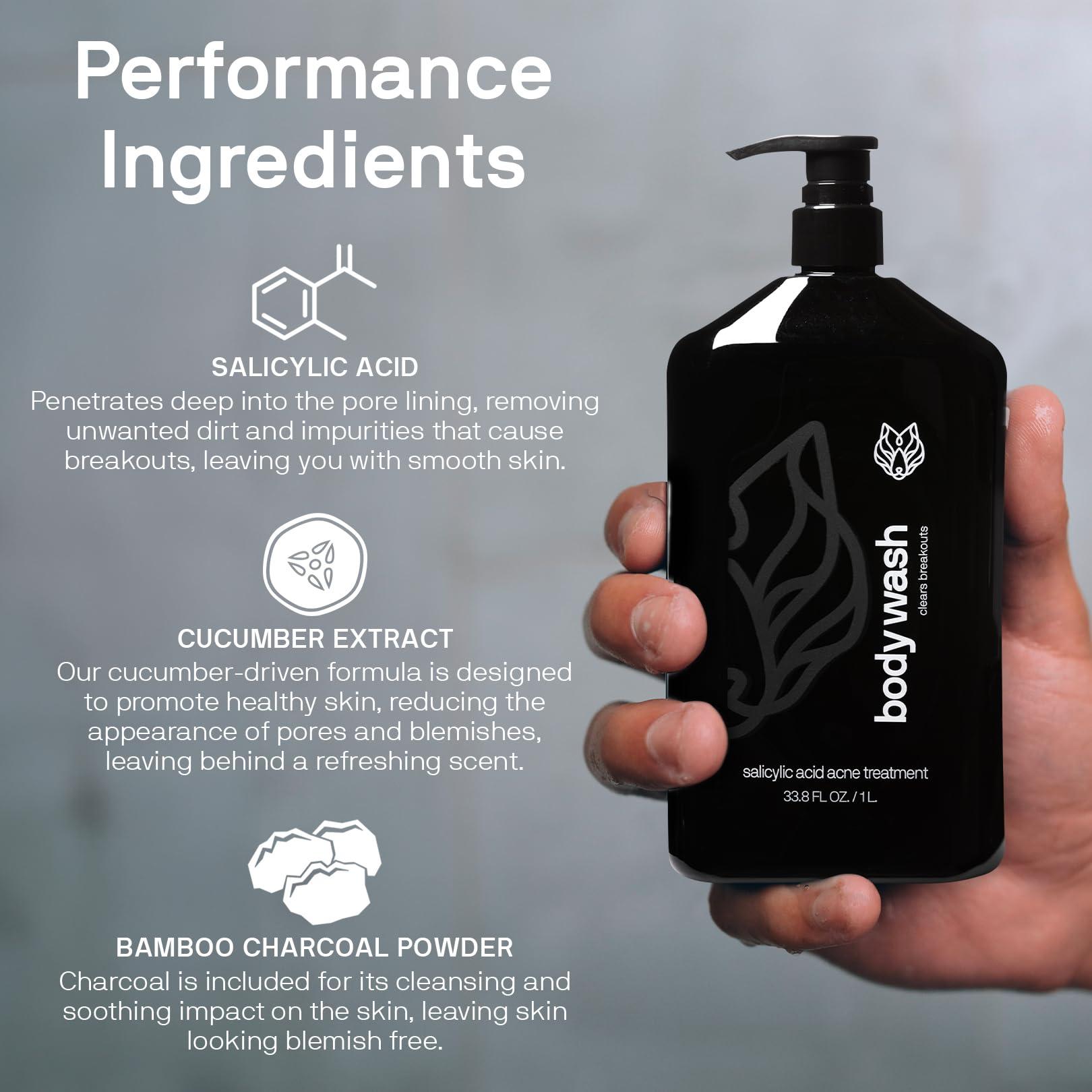 Black Wolf Black Wolf Charcoal Powder Body Wash for Men & Charcoal Powder Face Wash Facial Cleanser Bundle