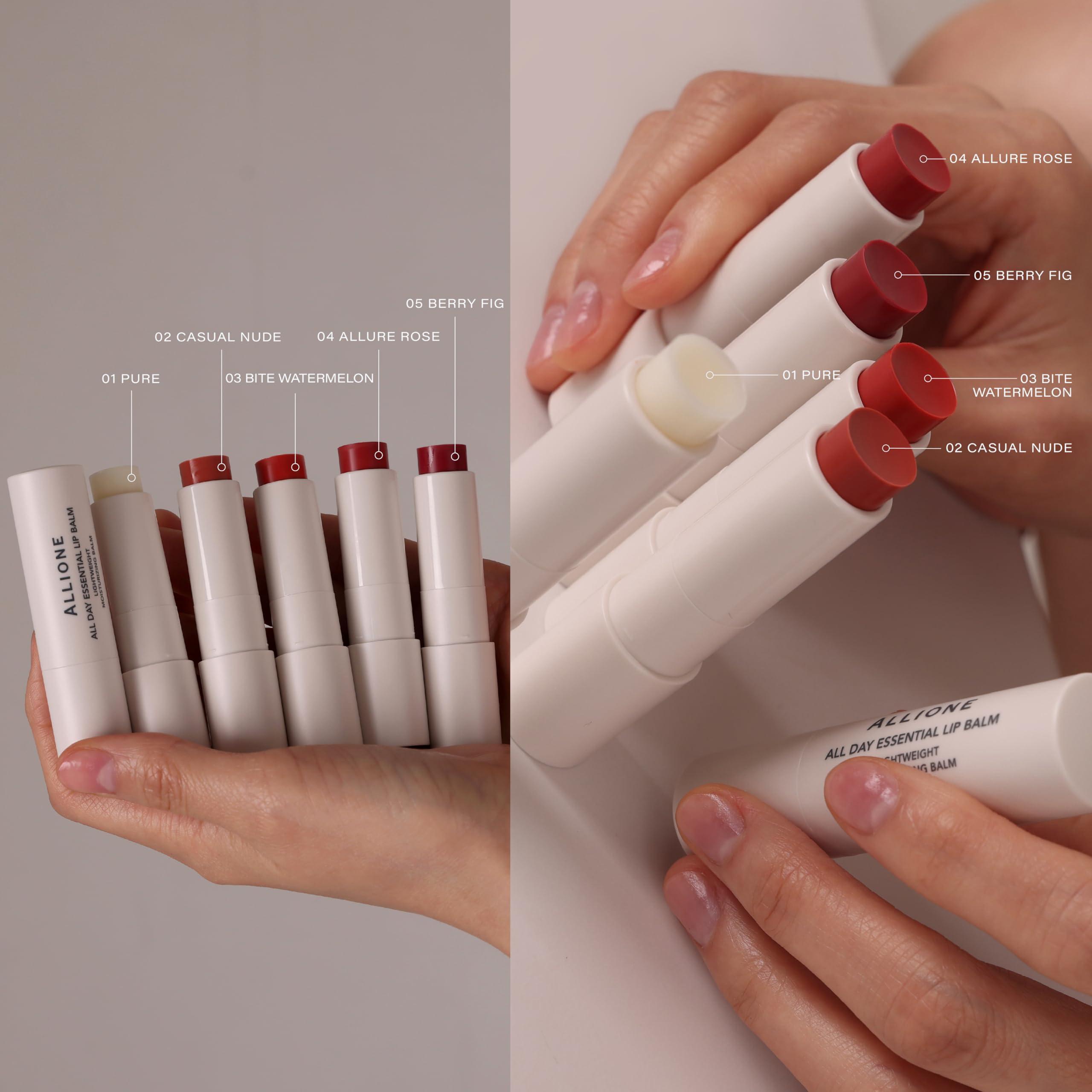 Allione All Day Essential Tinted Lip Balm 02 Casual Nude | Natural Gloss Finish, Moisturizing Lip Care, Deep Nourishing Plant-Based Chapstick, Hydrating Lip Butter for Dry Cracked Chapped Lips