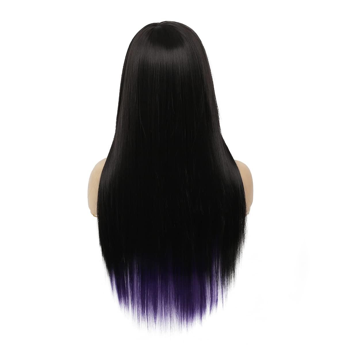 Baruisi Baruisi Long Purple Black Wig Silky Straight Synthetic Heat Resistant Side Bangs Halloween Costume Hair Wigs for Women Girls