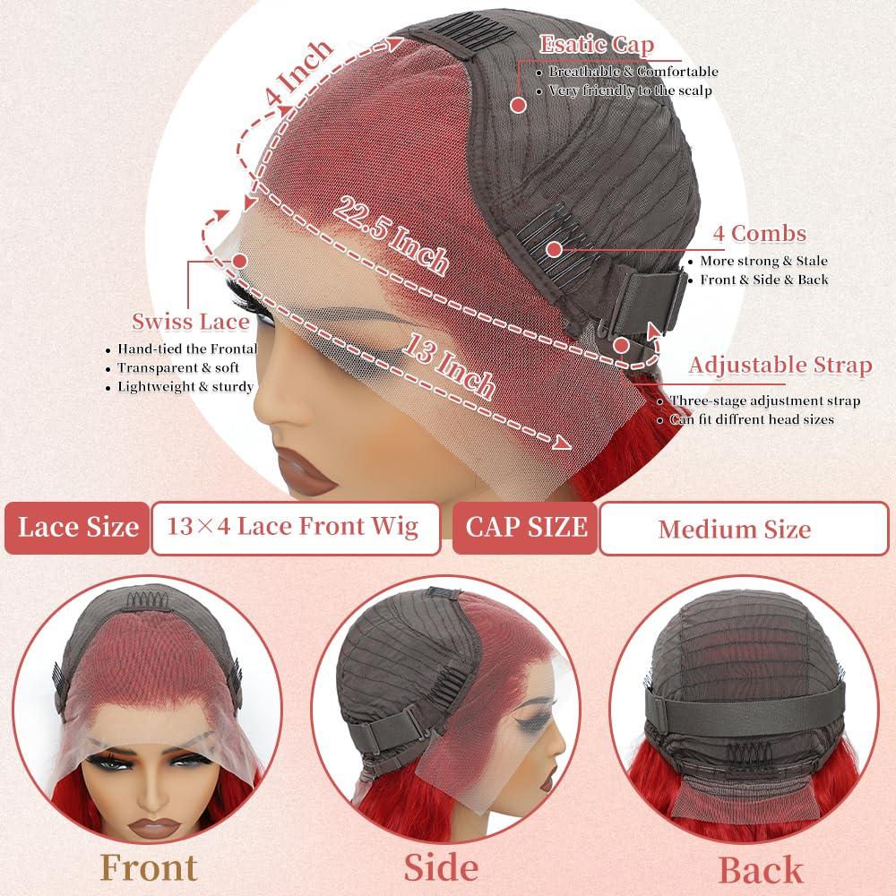 Wixau 24 Inch Red Wig Human Hair 13x4 Red Lace Front Wigs Human Hair 180 Density Colored Red Human Hair HD Lace Frontal Wigs Human Hair Pre Plucked Red Wigs for Women