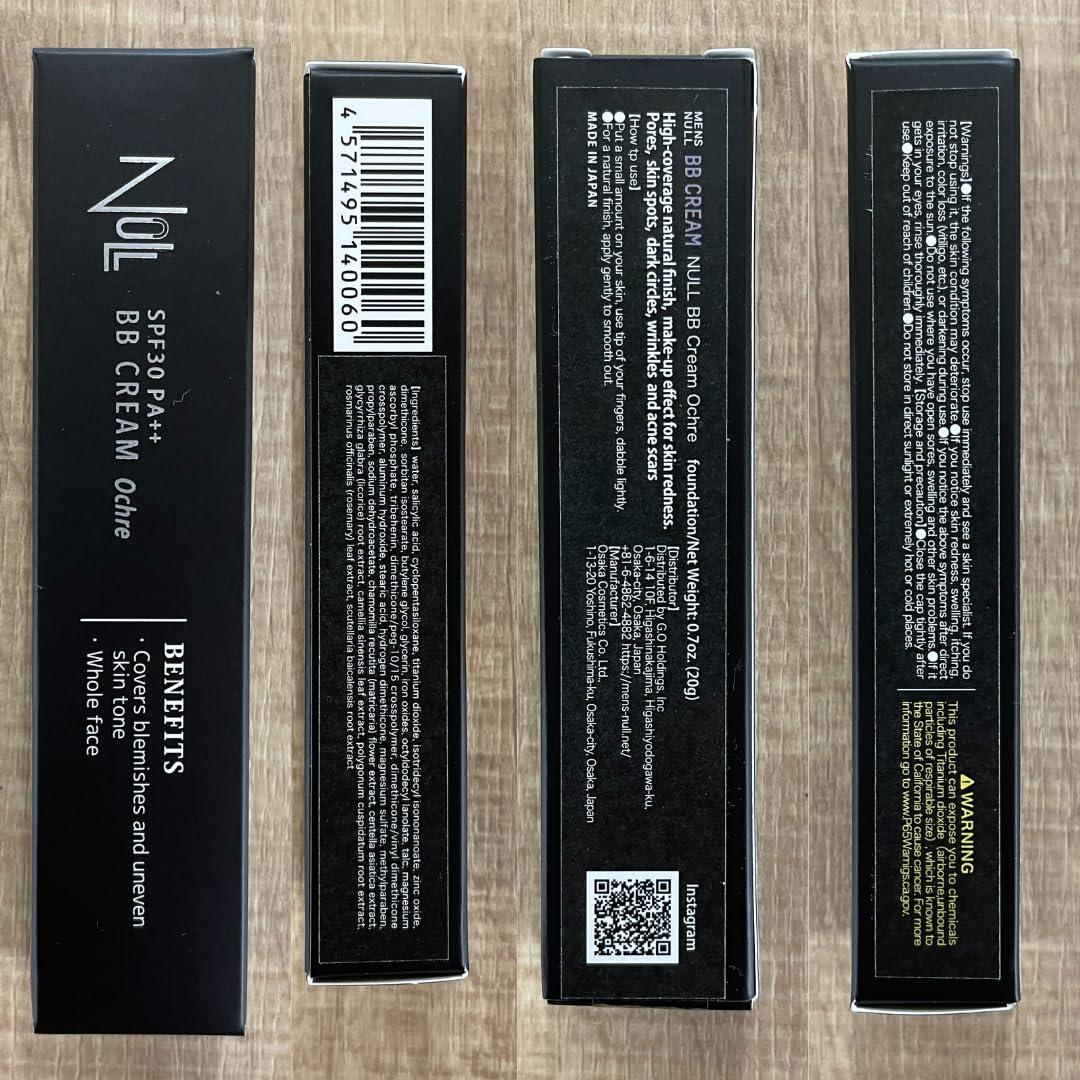 NULL [Matte Finish] NULL mens BB Cream, Mens concealer, Tinted Moisturizer broad spectrum SPF30 PA++, CC cream, Revitalising Nourishing Tone Up Cream, Natural Cover, 0.7oz Made in Japan (Ochre)