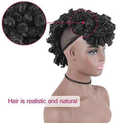 Oseti Oseti Short Curly Mohawk Wig Mohawk Hair Clip in Hair Extension Nature Black Mohawk Wigs for Black Women, Deep Wave Mohawk Ponytail Wig with Bangs Faux Hawk Hairpieces for Women Girls (2#)