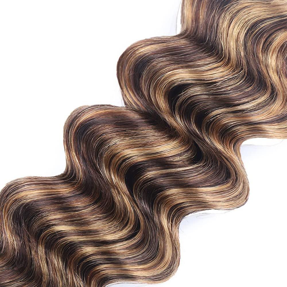 Freiuoke 26 28 30 Inch P4/27 Human Hair Bundles Blonde Deep Wave Human Hair Bundles Brazilian Unprocessed Virgin Hair 3 Bundles Two Tone Brown Mixed With Honey Blonde Bundles Hair Weave for Women