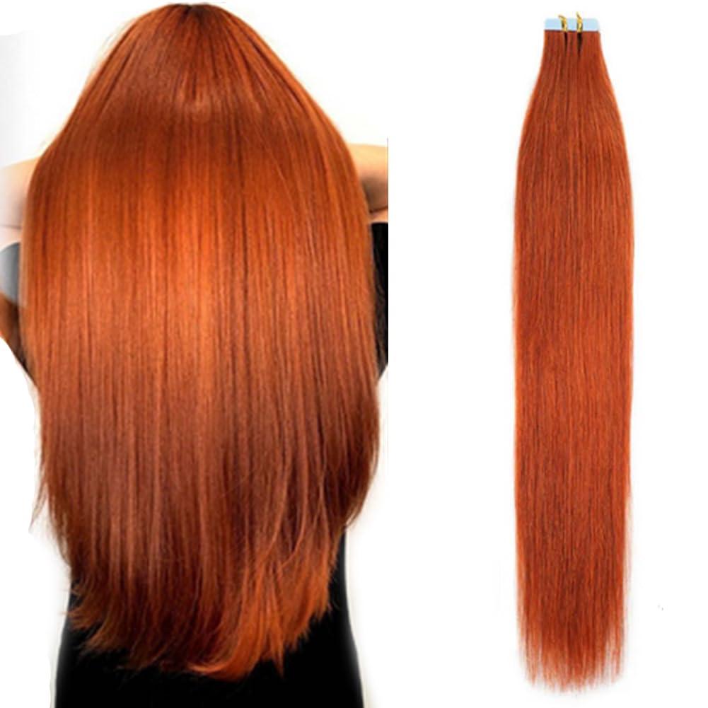 Kiss darling LASHES Orange Hair Extensions Real Human Hair Tape in 22 Inch #350 Ginger Tape in Hair Extensions Human Hair for Women Long Tape in Hair Extensions Human Hair Straight 100g