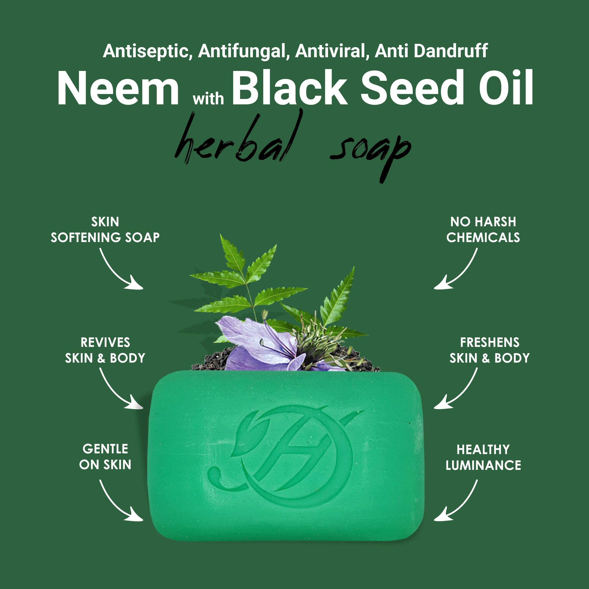 HERBOGANIC HERBOGANIC Neem and Black Seed Oil Herbal Soap | Natural Bar Soap for Face and Body | Purifying and Nourishing | Suitable for Men and Women| 5 Oz (Pack of 1)