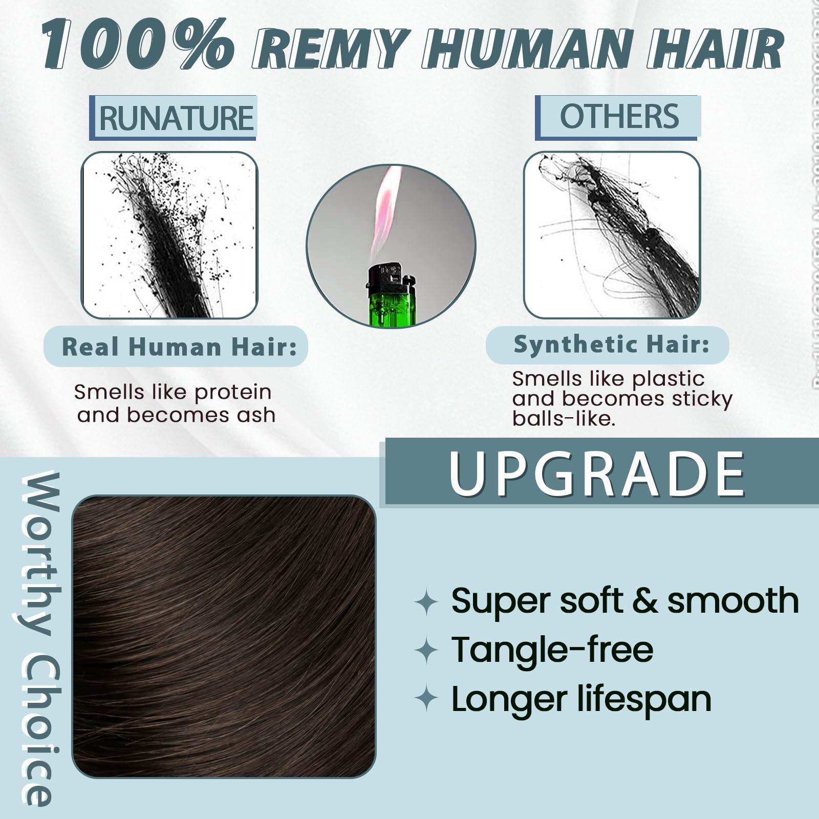 RUNATURE RUNATURE U Part Wig Human Hair Dark Brown U Part Human Hair Wig 12 Inch 150% Density Hair Wig Glueless Clip in Half Wig Middle Cap U Shape Wig Brazilian Remy Straight Hair