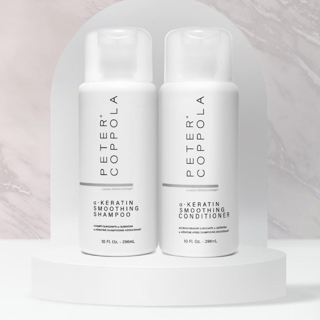 PETER COPPOLA Peter Coppola a-Keratin Smoothing Shampoo & Conditioner Set - Smooths Thick Coarse Hair - Infused With Argan Oil, Avocado Oil And Hydrolyzed Keratin Transforms Frizz Into Shiny & Healthy Hair (10 oz)