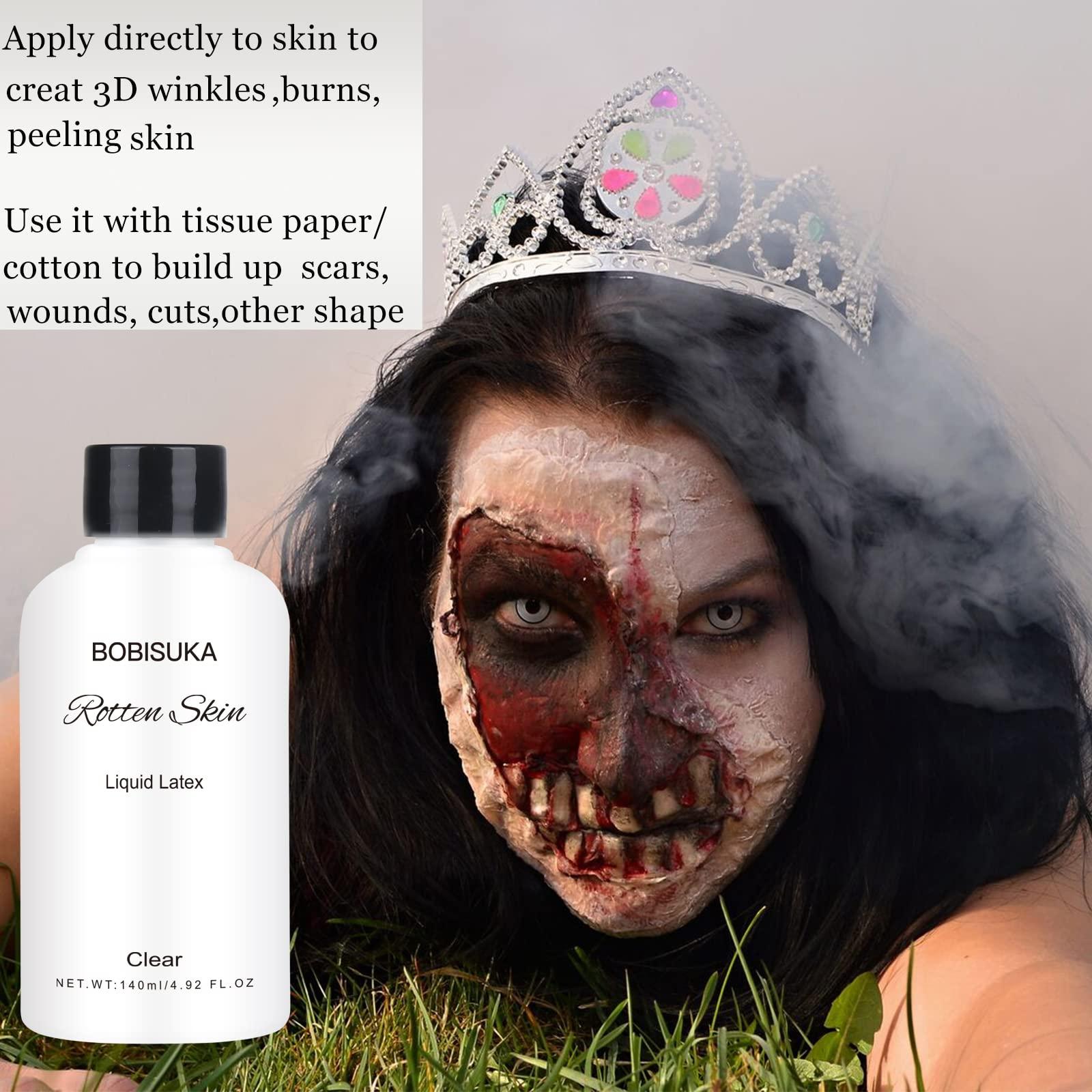 BOBISUKA Clear Liquid Latex + White Red Face Paint + 3PC Sponge + Brush Set for Halloween Costume, Zombie Makeup, SFX Special Effect Make Up