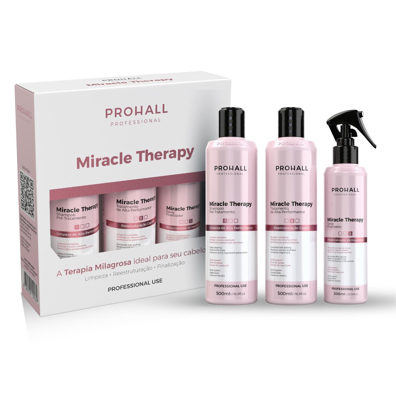 Prohall Cosmetic Brazilian Keratin Hair Treatment Blowout Complex- Prohall Miracle Therapy Kit 44Floz/ 1300ml- Formaldehyde Free Keratin Treatment at Home -Queratina Brasilea Keratina Para Alisar el Pelo Sin Formol