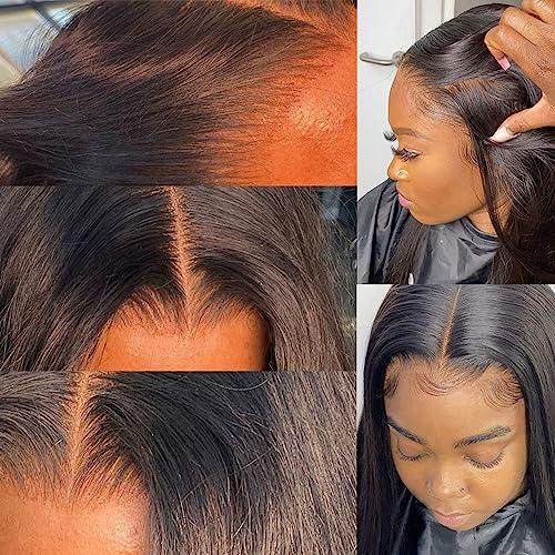 Topnormantic Topnormantic Straight Bundles with Frontal Human Hair (14 16 18+14) 12A Grade Brazilian Human Hair 3 Hair Bundles with 13x4 Lace Frontal Free Part 100% Unprocessed Virgin Hair Straight Weave