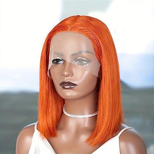 Caribbean Star Caribbean Star Orange Ginger Lace Front Wigs Human Hair Pre Plucked Bob Wig 12 Inch 180 Density 13x4 HD Lace Frontal Glueless Straight Short Bob Wig Human Hair Bob Wigs For Black Women