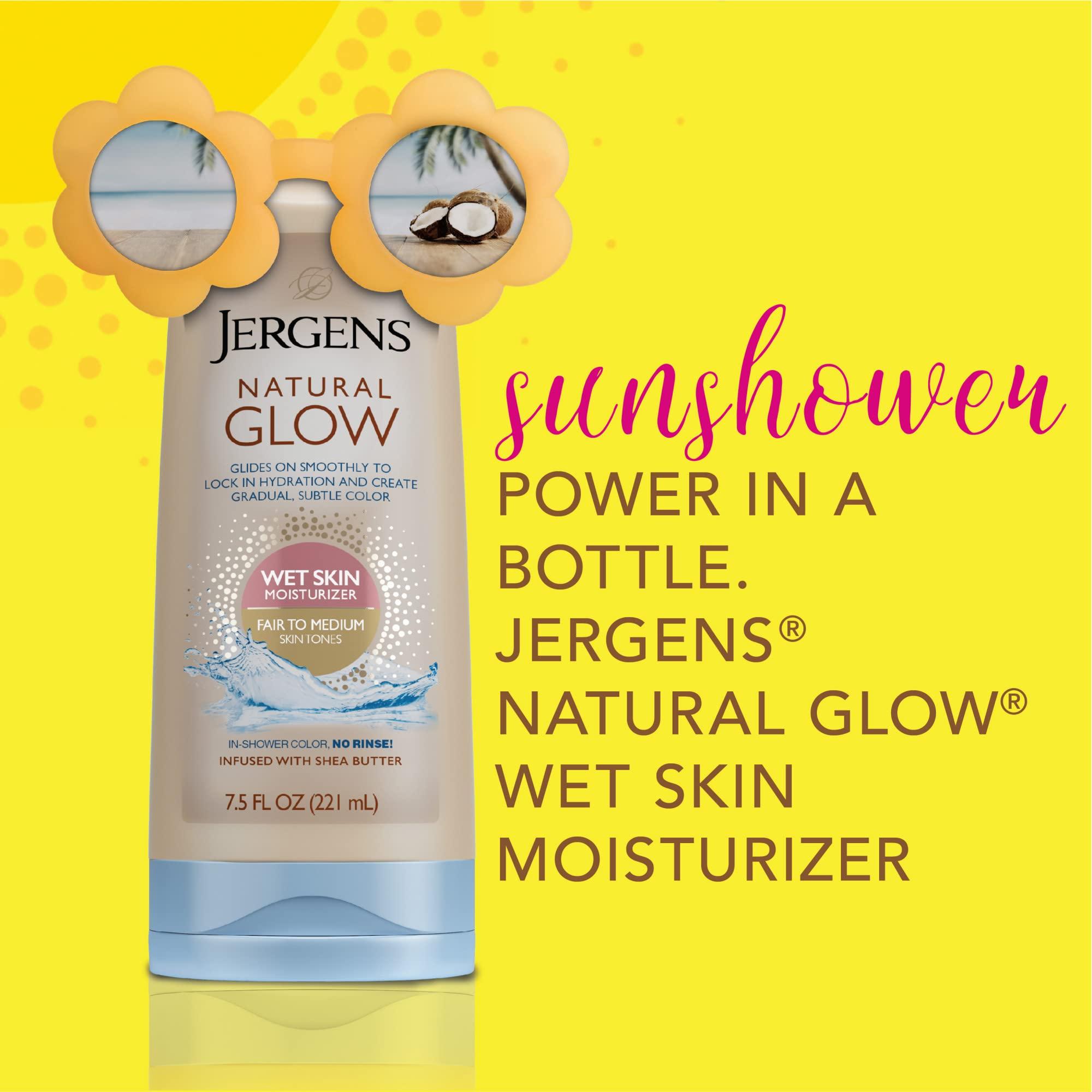 Jergens Jergens Natural Glow In Shower Lotion, Self Tanner for Medium to Deep Skin Tone, Sunless Tanning Wet Skin Lotion for Gradual, Flawless Color, 7.5 Ounce, Pack of 2